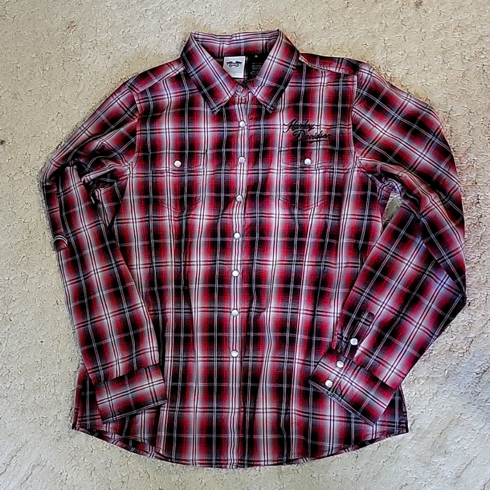 Harley Davidson cotton plaid shirt with Bling,  Womens XL